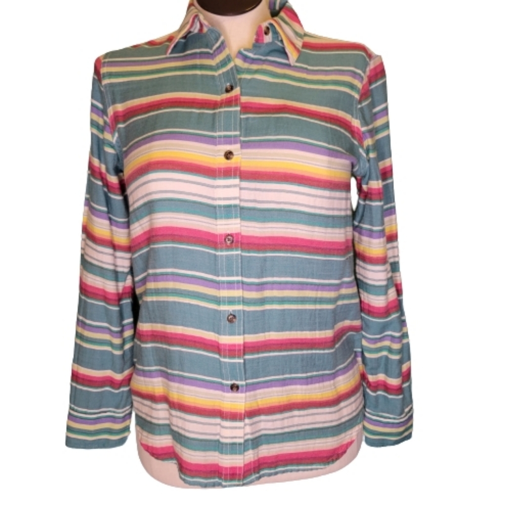 Chaps Retro Stripe button down Shirt Size Small
